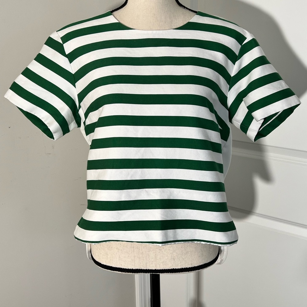 Kate Spade Green and White Striped Short Sleeve Blouse Size 12